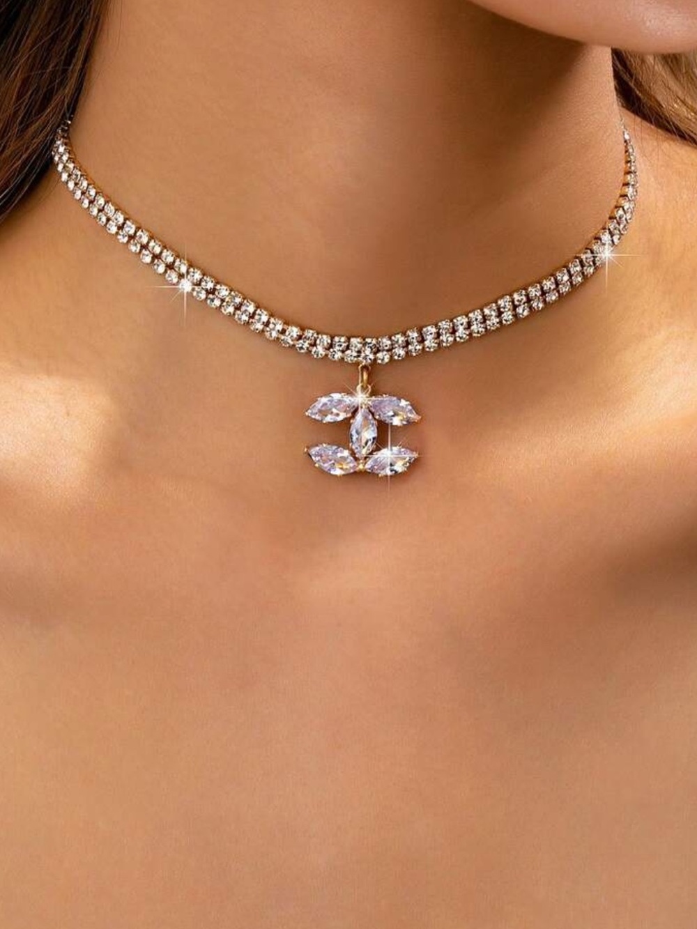Others Follow Gold-Tone Crystal Pavé Choker with Marquise Pendant - Clear